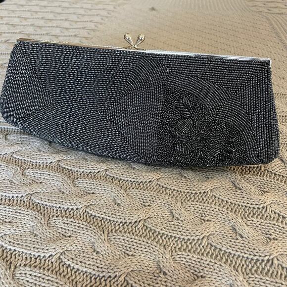 Vintage Charcoal/Black Beaded Clutch - Picture 3 of 12
